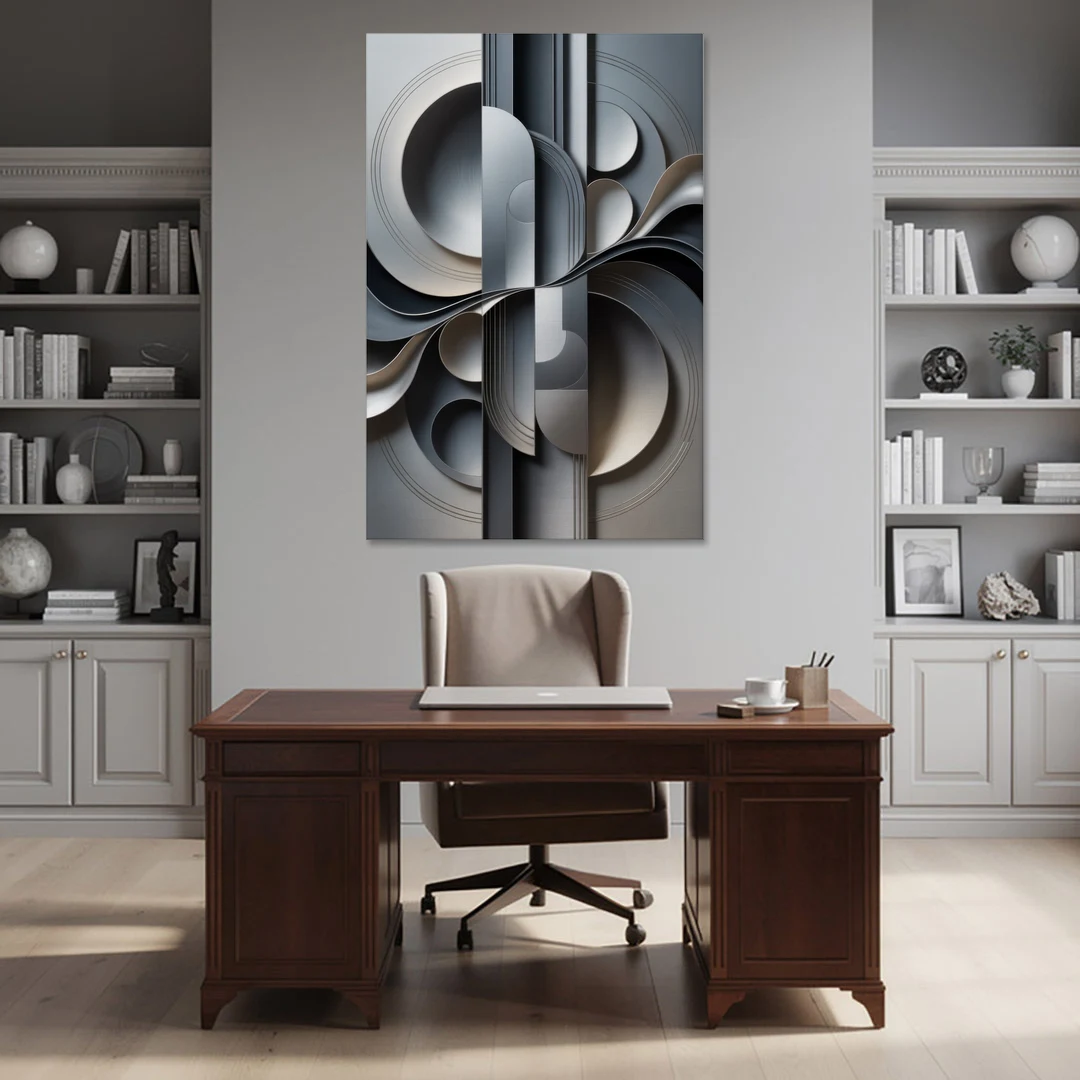 Serene Geometric Elegance Grey Abstract - Canvas Wall Art - Office - 40x60