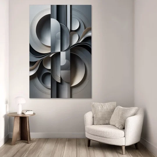 Serene Geometric Elegance Grey Abstract - Canvas Wall Art - Sofa - 40x60