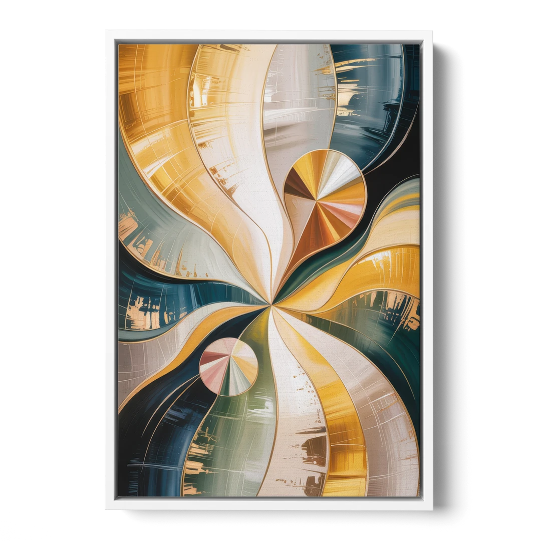 Serene Geometric Elegance Yellow and Grey Abstract - White Framed Canvas Wall Art - Front