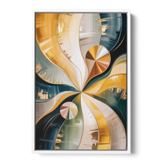 Serene Geometric Elegance Yellow and Grey Abstract - White Framed Canvas Wall Art - Front