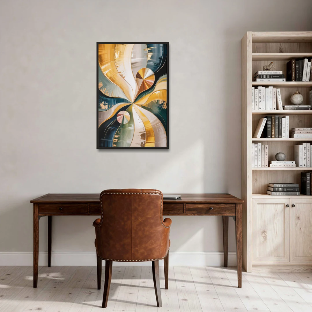 Serene Geometric Elegance Yellow and Grey Abstract - Black Framed Canvas Wall Art - Office - 24x36