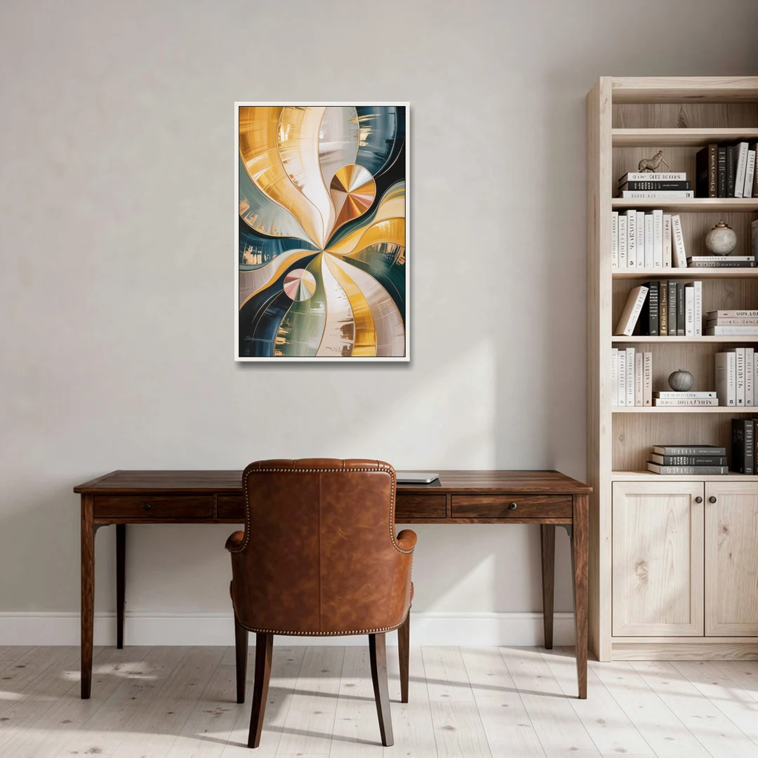 Serene Geometric Elegance Yellow and Grey Abstract - White Framed Canvas Wall Art - Office - 24x36