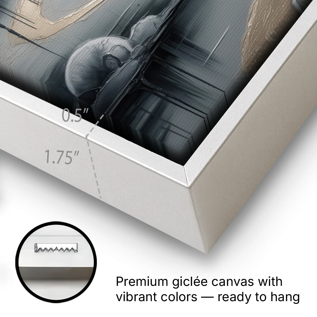 Serene Landscape Grey Abstract - White Framed Canvas Wall Art - Gallery Wrap Corner