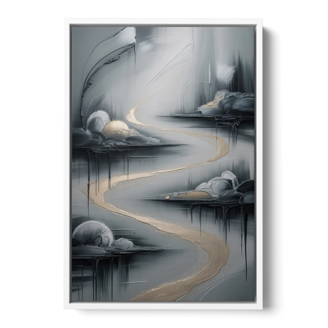 Serene Landscape Grey Abstract - White Framed Canvas Wall Art - Front