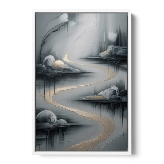 Serene Landscape Grey Abstract - White Framed Canvas Wall Art - Front