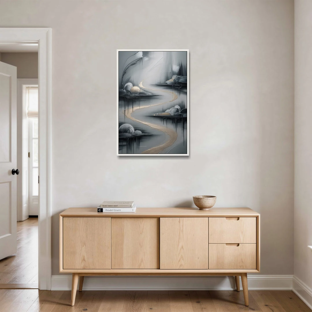 Serene Landscape Grey Abstract - White Framed Canvas Wall Art - Coffee Table - 24x36