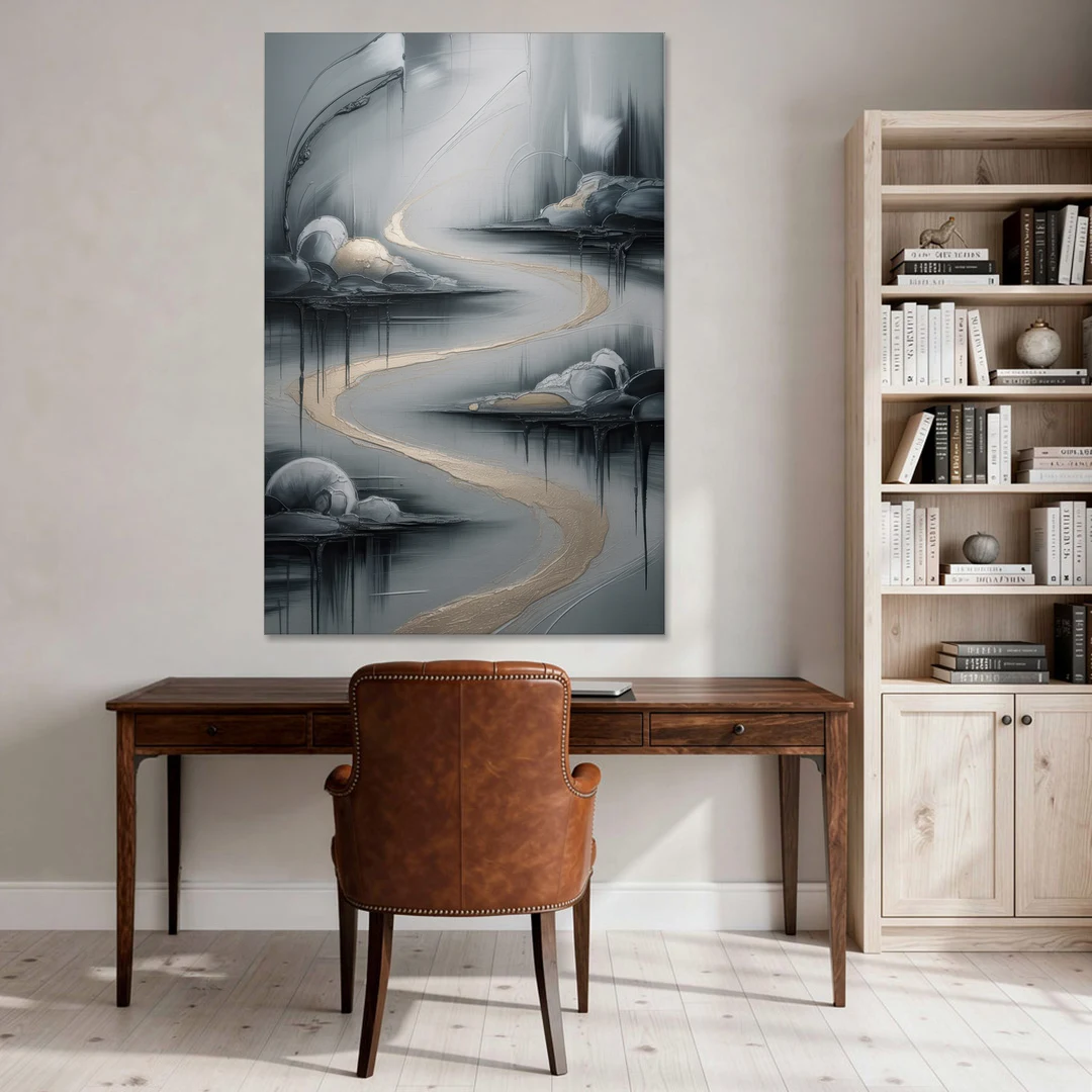 Serene Landscape Grey Abstract - Canvas Wall Art - Office - 40x60