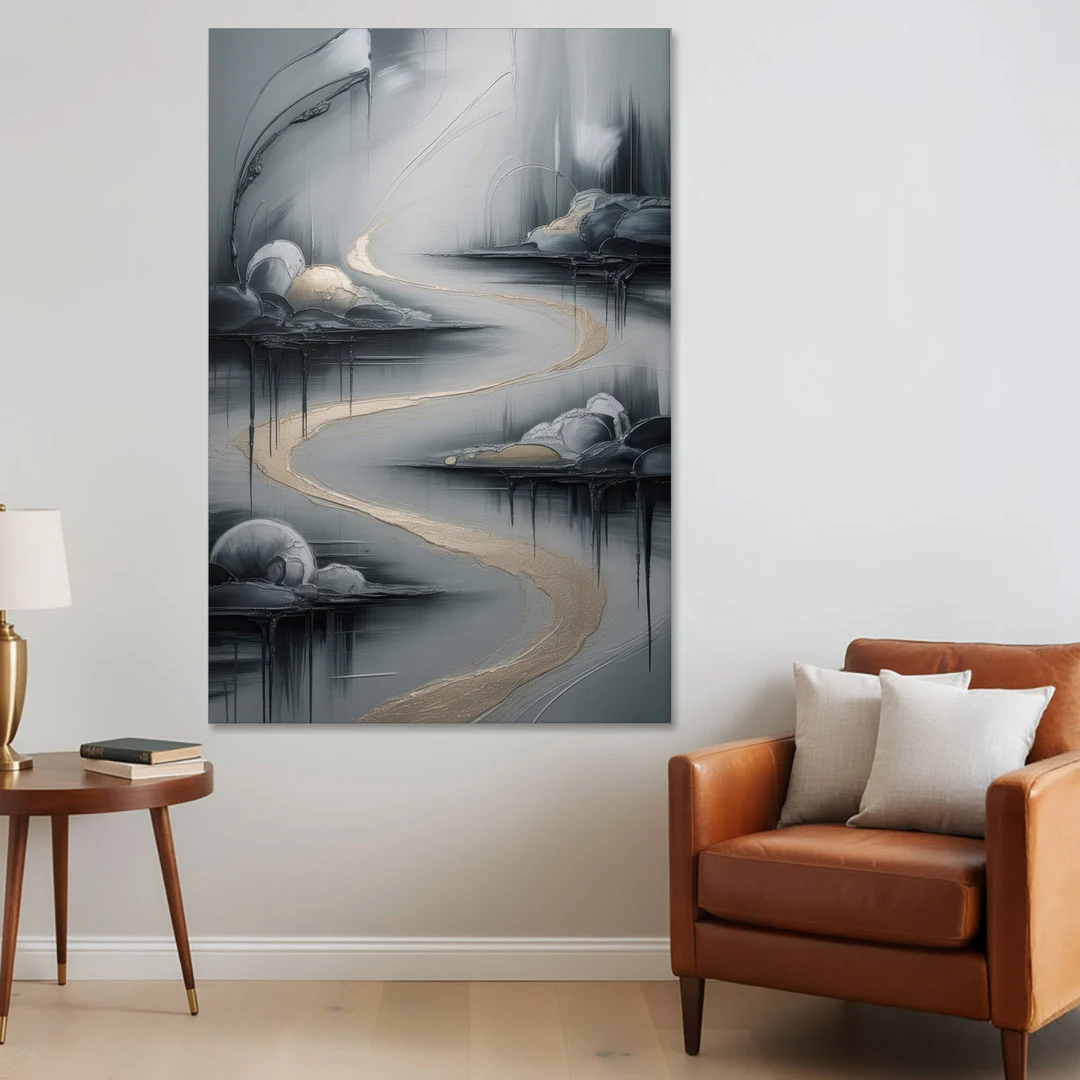 Serene Landscape Grey Abstract - Canvas Wall Art - Sofa - 40x60