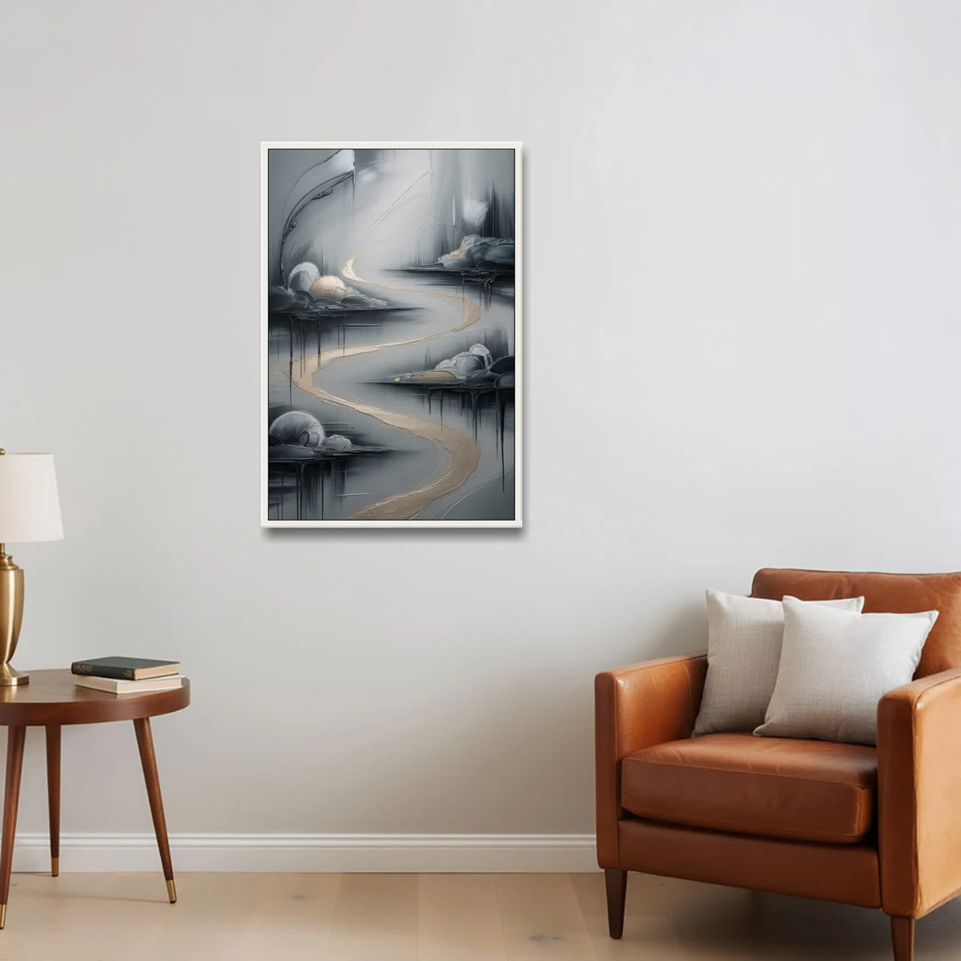 Serene Landscape Grey Abstract - White Framed Canvas Wall Art - Sofa - 24x36