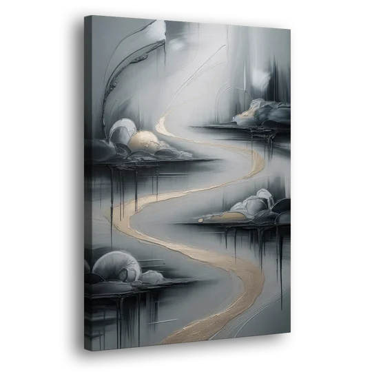 Serene Landscape Grey Abstract - Canvas Wall Art - Side