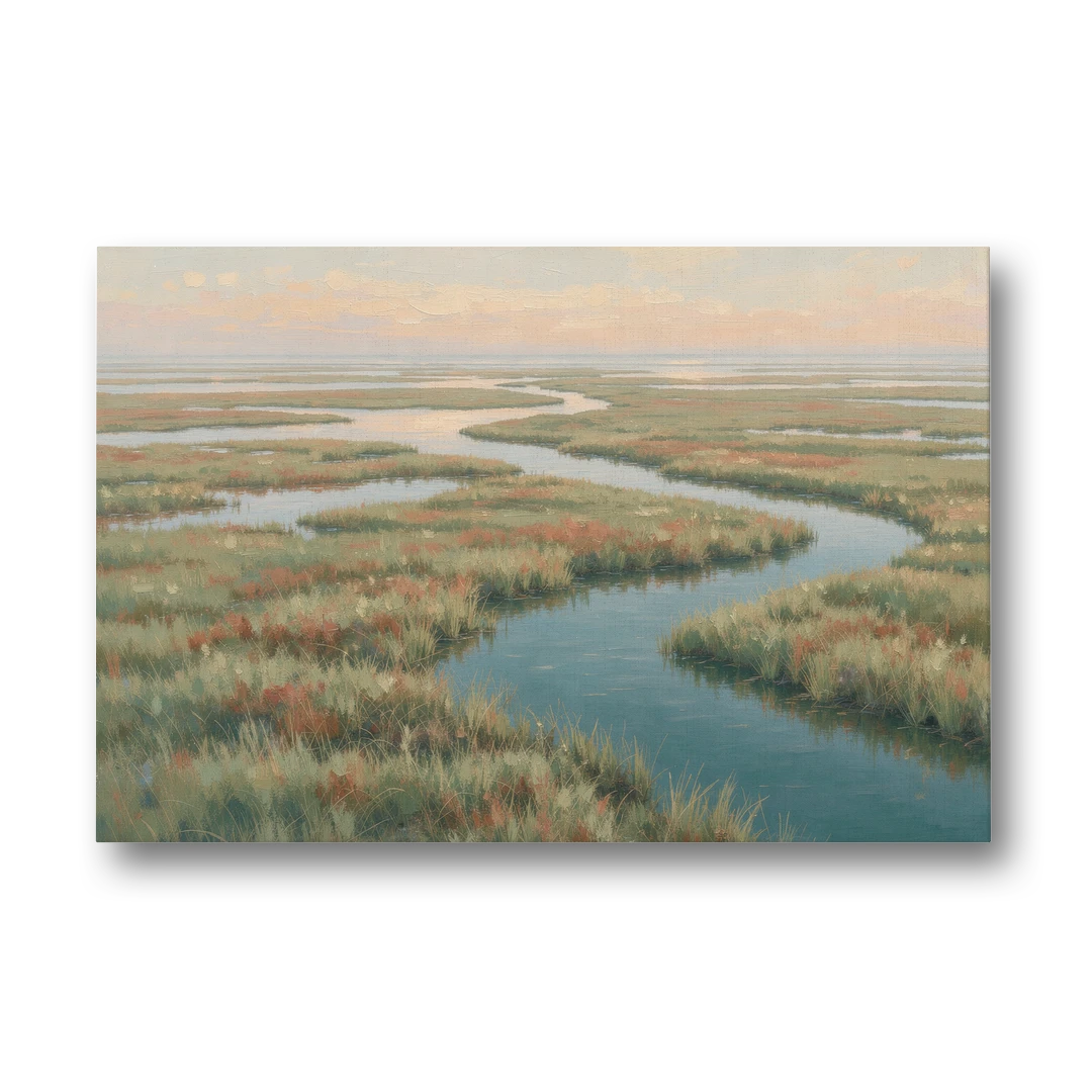 Serene Salt Marsh Creek at Morning - Canvas Wall Art - Front