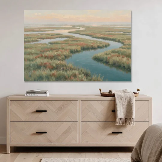 Serene Salt Marsh Creek at Morning - Canvas Wall Art - Coffee Table - 60x40
