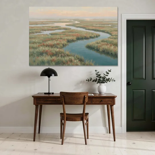 Serene Salt Marsh Creek at Morning - Canvas Wall Art - Office - 60x40