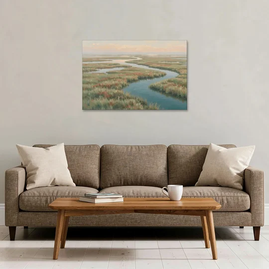 Serene Salt Marsh Creek at Morning - Canvas Wall Art - Sofa - 36x24