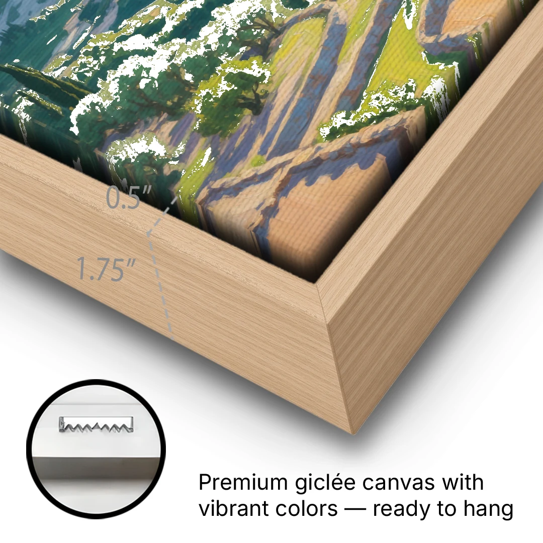 Serra de Tramuntana Vista - Oak Framed Canvas Wall Art - Gallery Wrap Corner