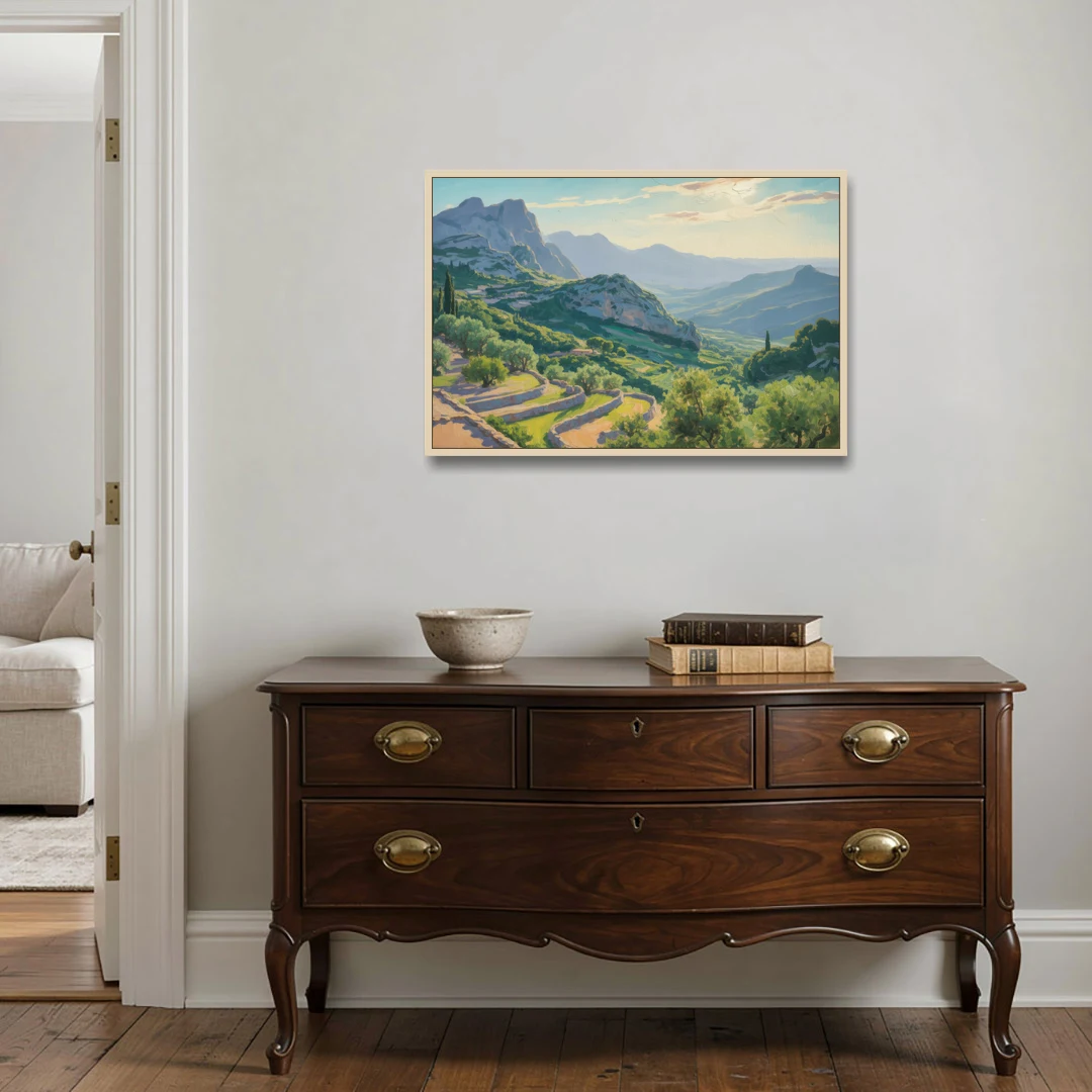 Serra de Tramuntana Vista - Oak Framed Canvas Wall Art - Coffee Table - 36x24