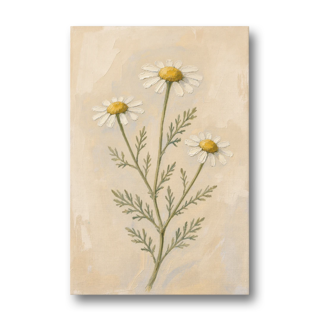 Set of 3 Botanical Prints with Wild Chamomile - Canvas Wall Art - Front