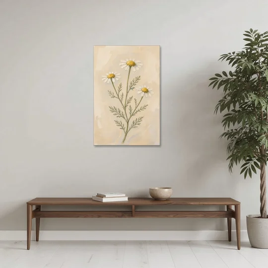 Set of 3 Botanical Prints with Wild Chamomile - Canvas Wall Art - Coffee Table - 24x36