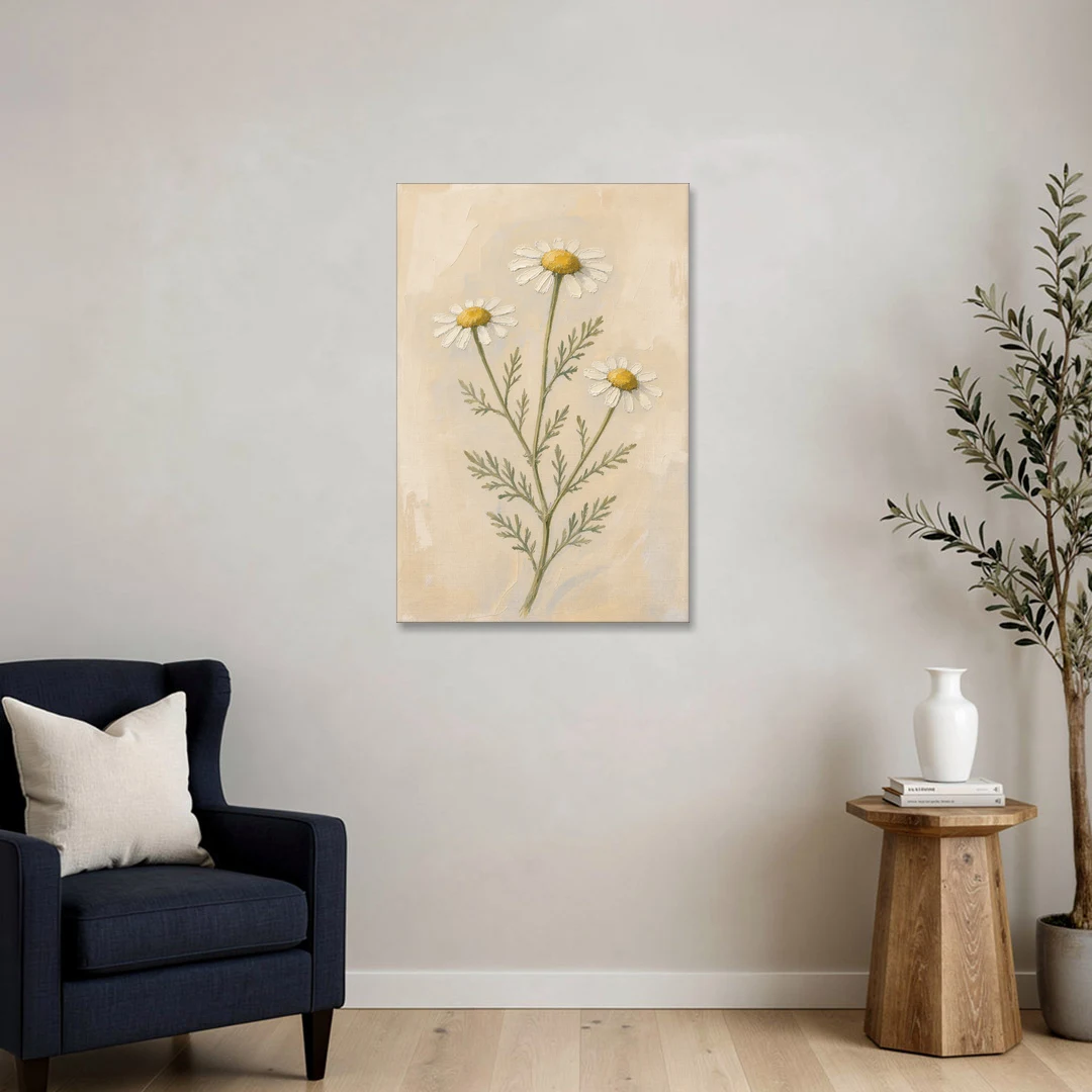 Set of 3 Botanical Prints with Wild Chamomile - Canvas Wall Art - Sofa - 24x36