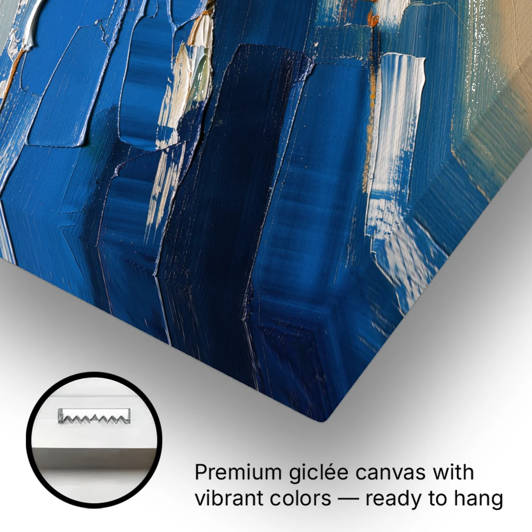 Set of Three Abstract Prints Blue Strata Triptych II - Canvas Wall Art - Gallery Wrap Corner