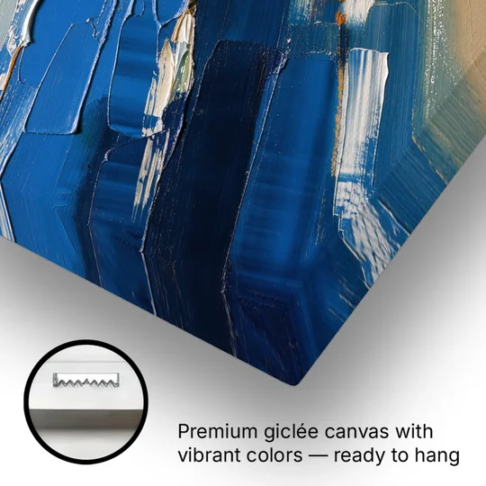 Set of Three Abstract Prints Blue Strata Triptych II - Canvas Wall Art - Gallery Wrap Corner