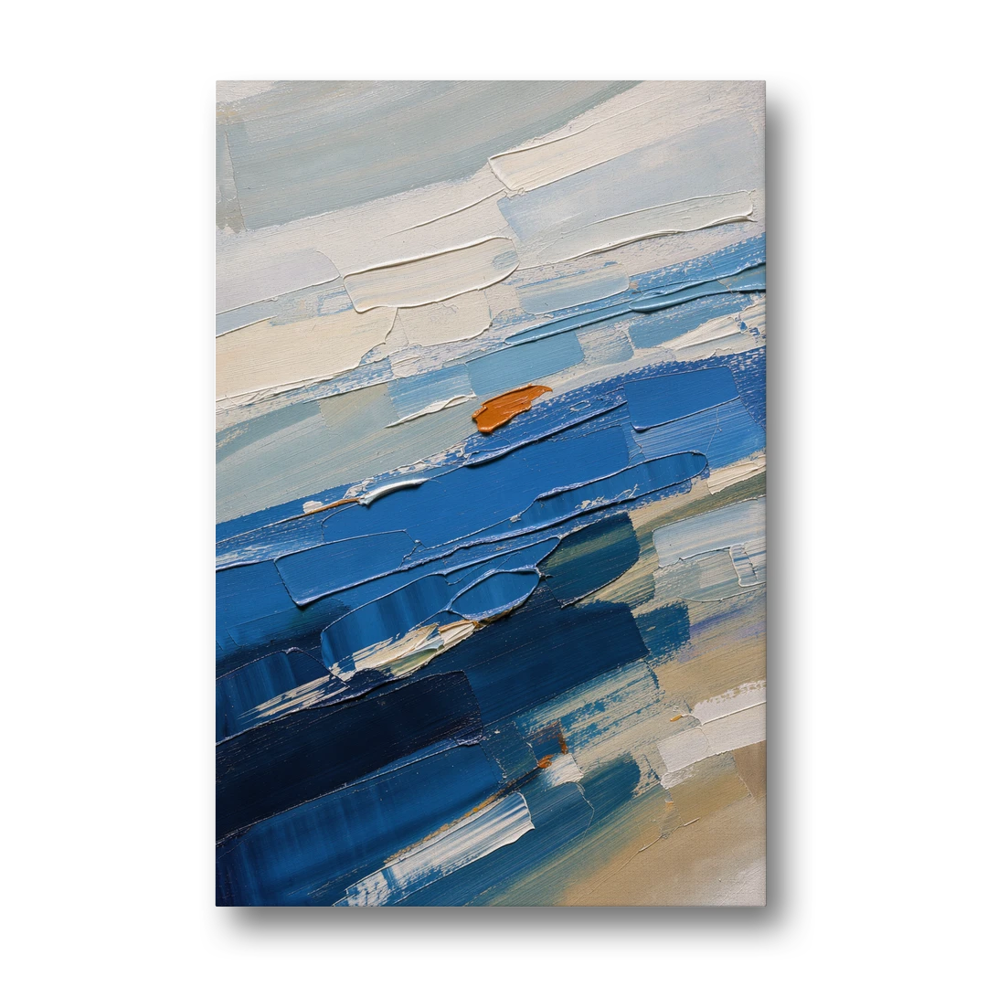 Set of Three Abstract Prints Blue Strata Triptych II - Canvas Wall Art - Front
