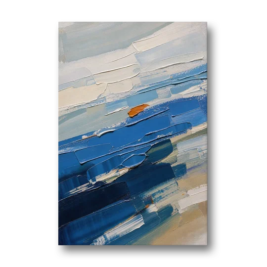 Set of Three Abstract Prints Blue Strata Triptych II - Canvas Wall Art - Front