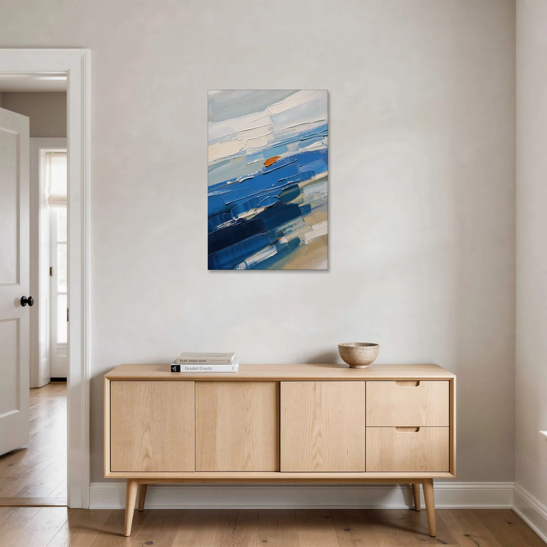 Set of Three Abstract Prints Blue Strata Triptych II - Canvas Wall Art - Coffee Table - 24x36