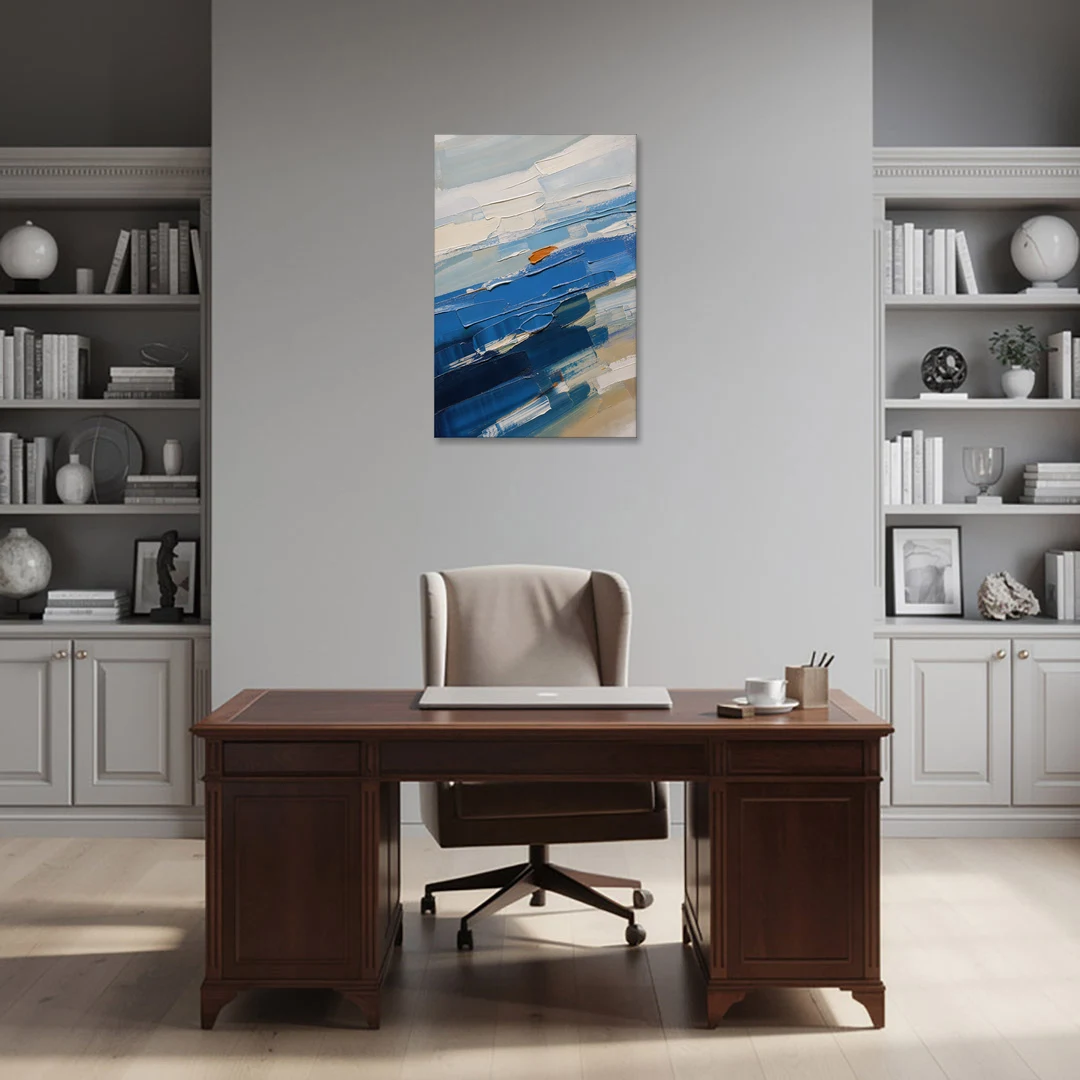 Set of Three Abstract Prints Blue Strata Triptych II - Canvas Wall Art - Office - 24x36