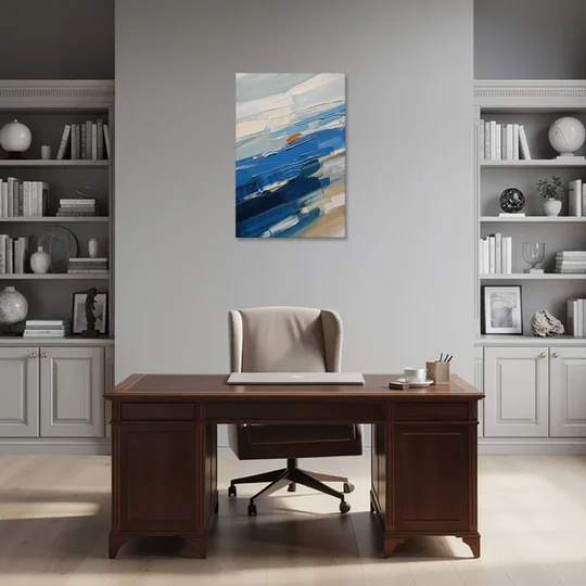 Set of Three Abstract Prints Blue Strata Triptych II - Canvas Wall Art - Office - 24x36