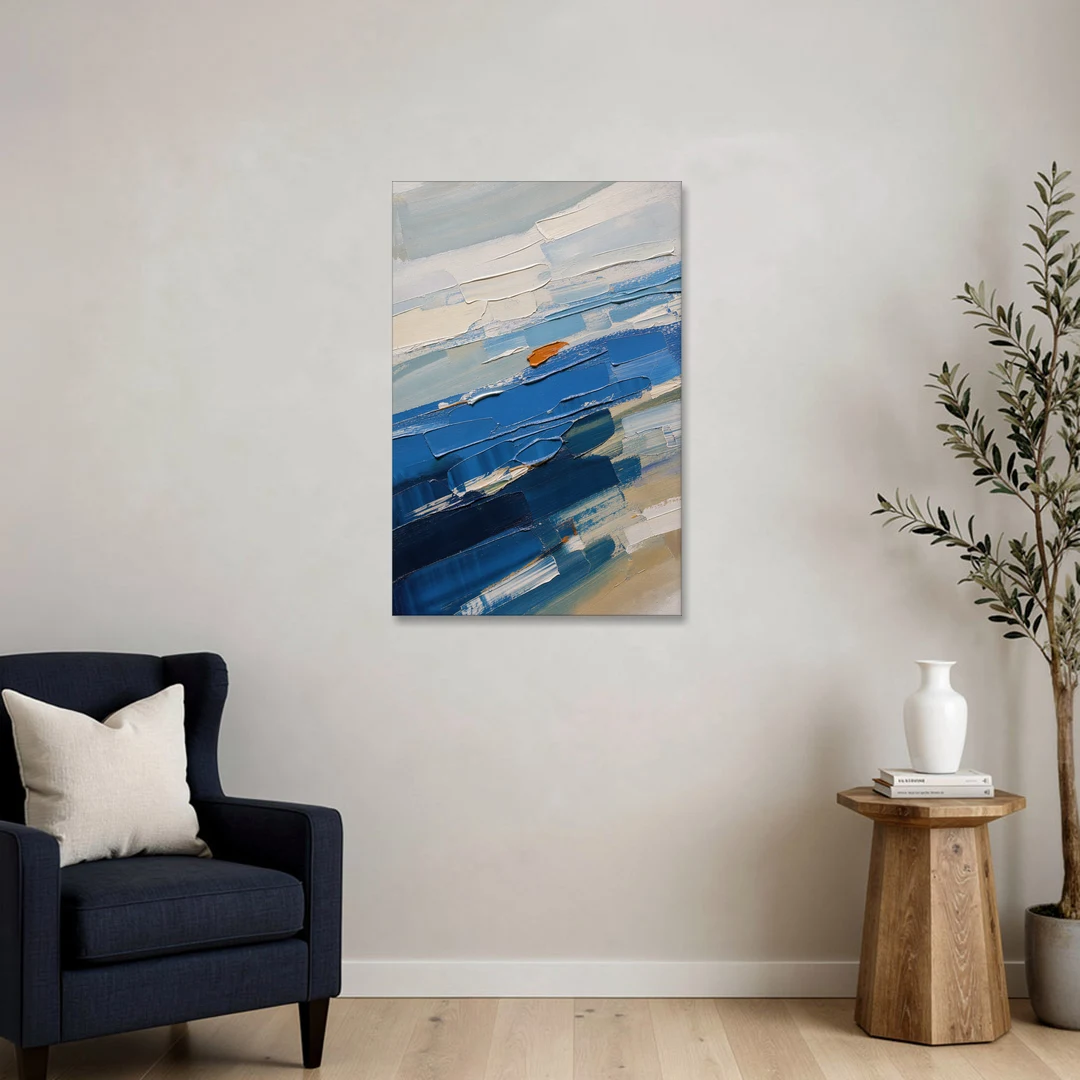 Set of Three Abstract Prints Blue Strata Triptych II - Canvas Wall Art - Sofa - 24x36