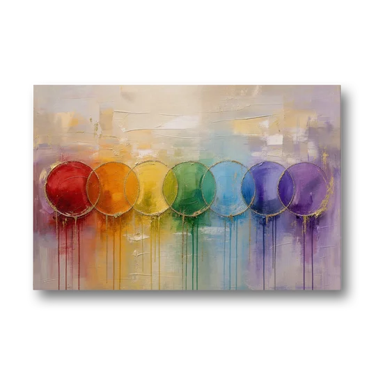 Seven Overlapping Chakra Circles with Gold Drips - Canvas Wall Art - Front