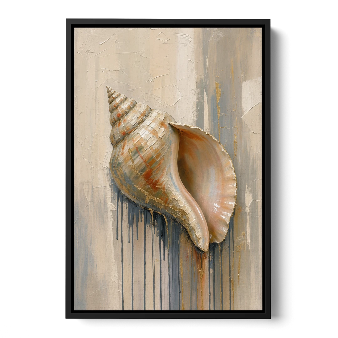 Shell Canvas Painting with Gilded Lip - Black Framed Canvas Wall Art - Front