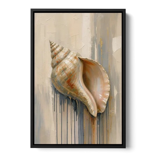 Shell Canvas Painting with Gilded Lip - Black Framed Canvas Wall Art - Front