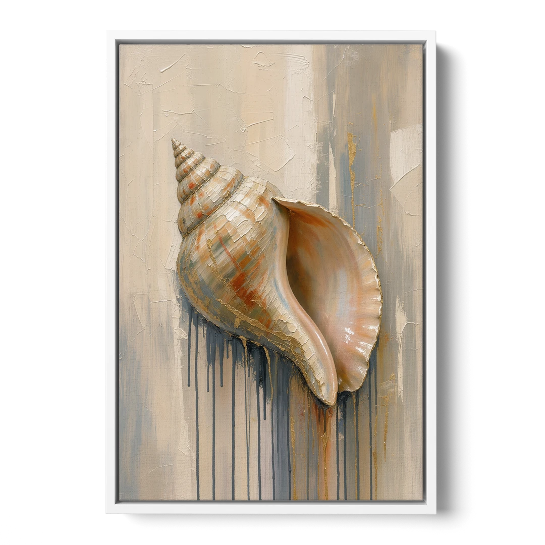 Shell Canvas Painting with Gilded Lip - White Framed Canvas Wall Art - Front