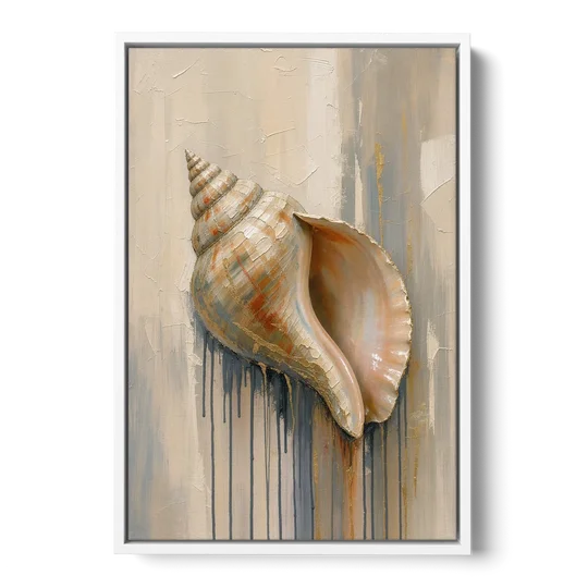 Shell Canvas Painting with Gilded Lip - White Framed Canvas Wall Art - Front
