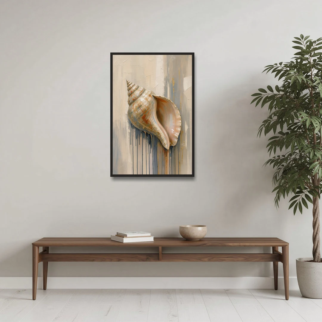 Shell Canvas Painting with Gilded Lip - Black Framed Canvas Wall Art - Coffee Table - 24x36