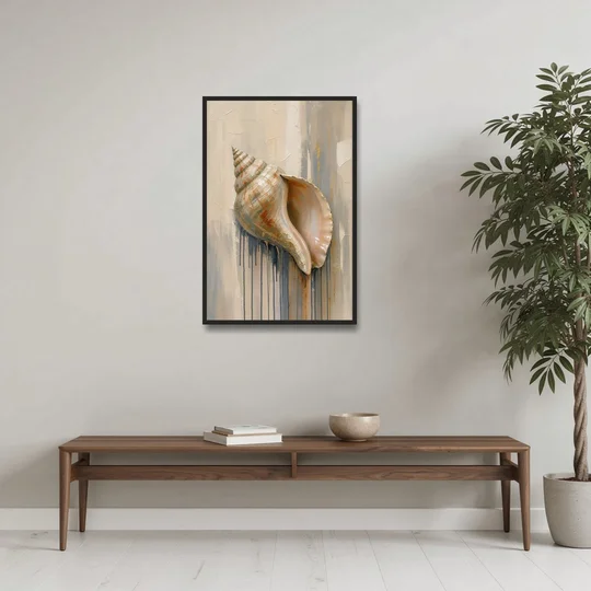 Shell Canvas Painting with Gilded Lip - Black Framed Canvas Wall Art - Coffee Table - 24x36