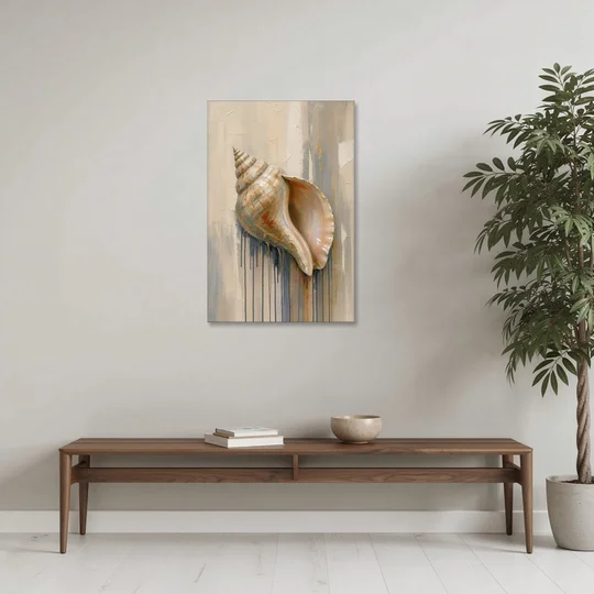 Shell Canvas Painting with Gilded Lip - Canvas Wall Art - Coffee Table - 24x36