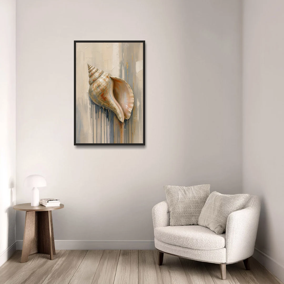 Shell Canvas Painting with Gilded Lip - Black Framed Canvas Wall Art - Sofa - 24x36