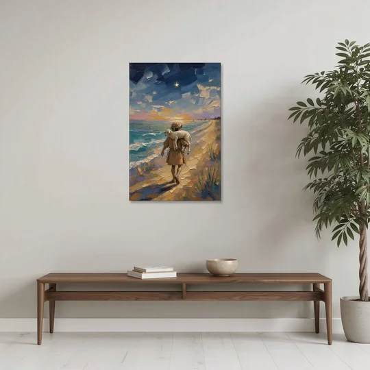 Christian Shepherd Carrying the Lamb - Canvas Wall Art - Coffee Table - 24x36