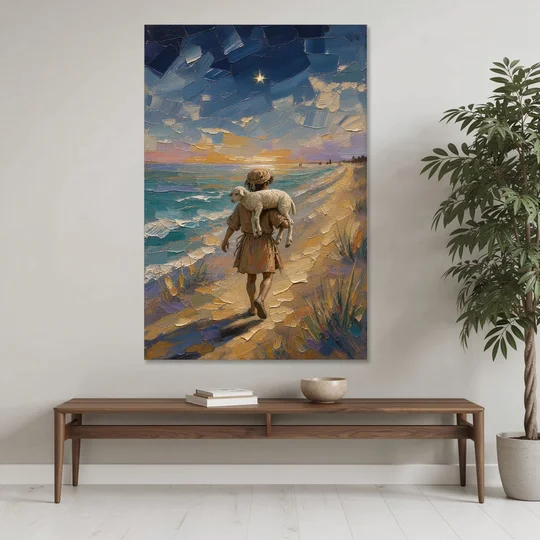 Christian Shepherd Carrying the Lamb - Canvas Wall Art - Coffee Table - 40x60