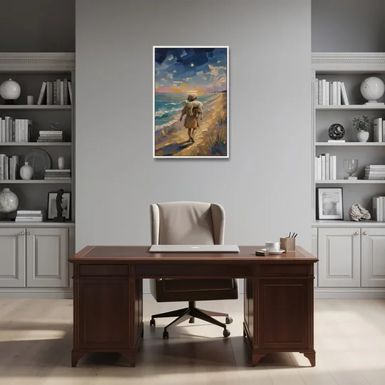 Christian Shepherd Carrying the Lamb - White Framed Canvas Wall Art - Office - 24x36