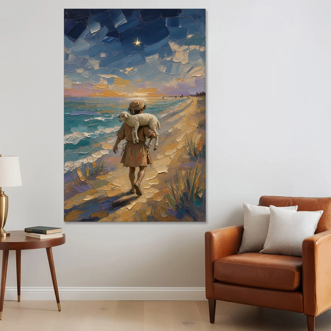 Christian Shepherd Carrying the Lamb - Canvas Wall Art - Sofa - 40x60