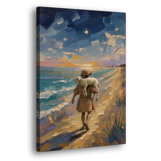 Christian Shepherd Carrying the Lamb - Canvas Wall Art - Side