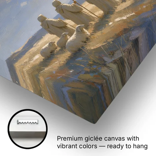 Shepherds Nativity Painting at Golden Dawn - Canvas Wall Art - Gallery Wrap Corner