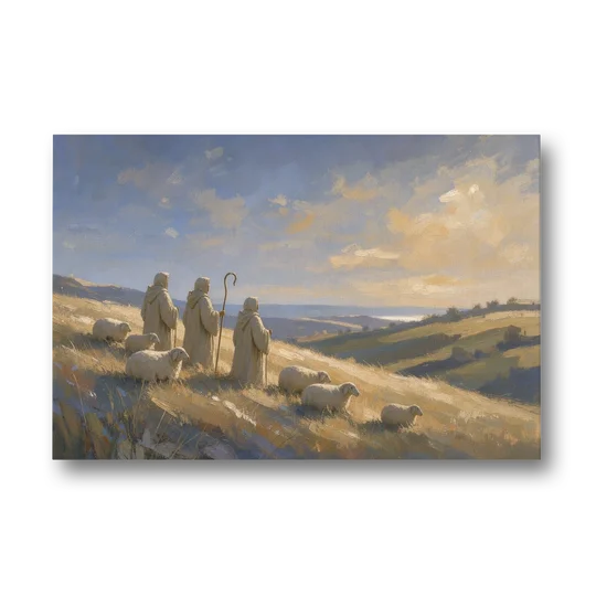 Shepherds Nativity Painting at Golden Dawn - Canvas Wall Art - Front