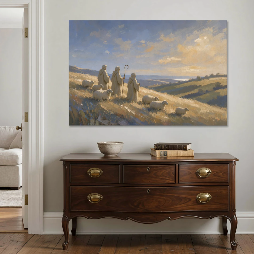 Shepherds Nativity Painting at Golden Dawn - Canvas Wall Art - Coffee Table - 60x40