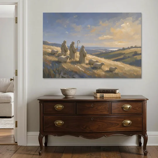 Shepherds Nativity Painting at Golden Dawn - Canvas Wall Art - Coffee Table - 60x40