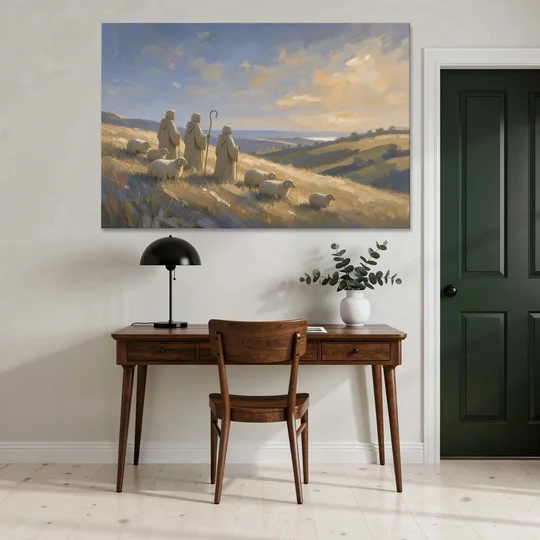 Shepherds Nativity Painting at Golden Dawn - Canvas Wall Art - Office - 60x40